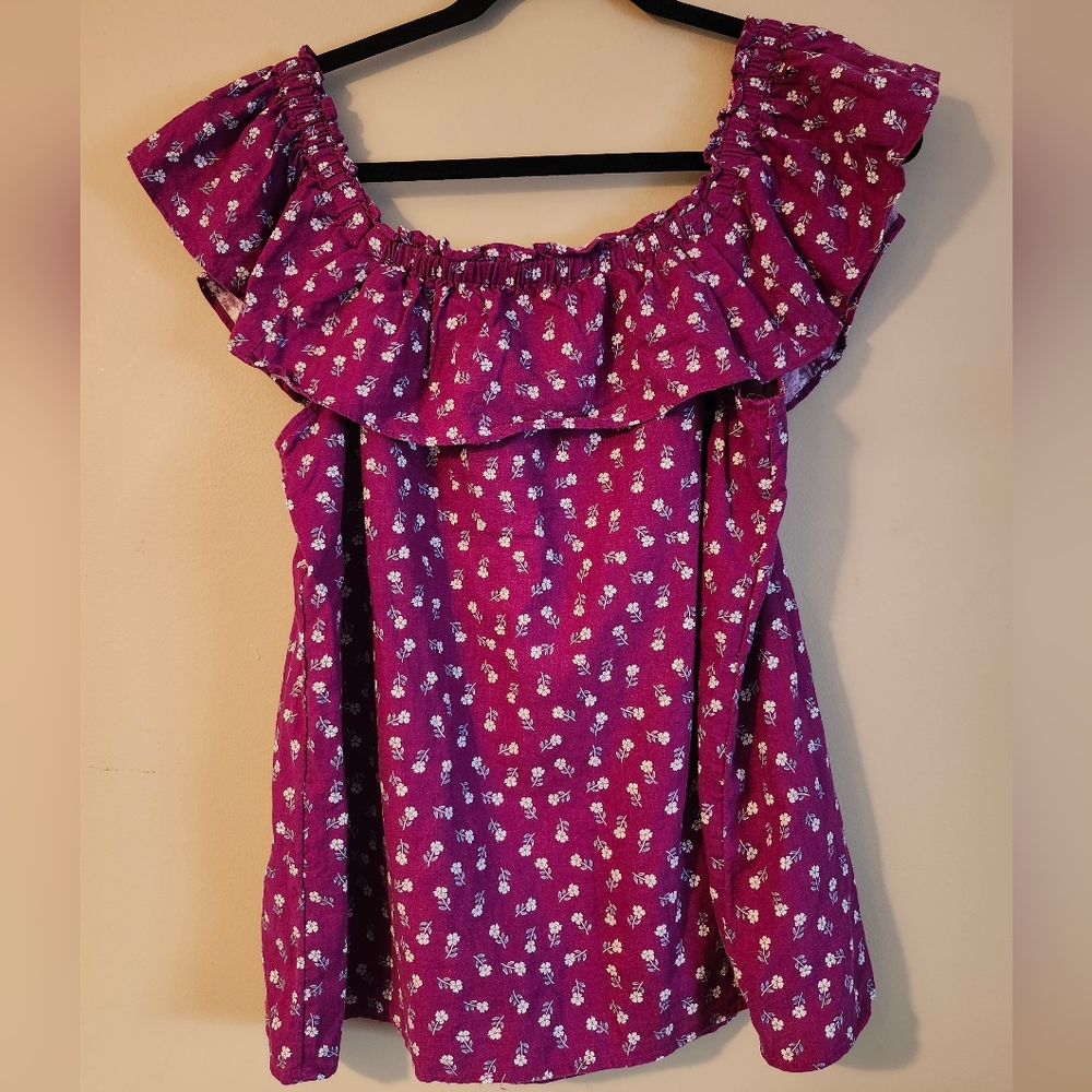 Loft Berry Floral Print Off Shoulder Top